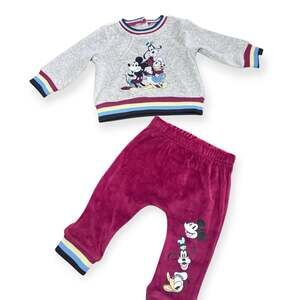 Disney Baby Mickey Donald Goofy 6/9 M Velour 2 Piece Outfit Set Retro Striped NW